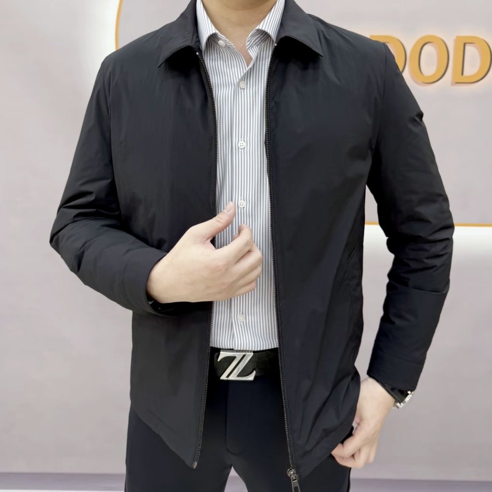 冬季新款高端男士行政商务翻领夹克保暖纯色白鹅绒羽绒服百搭外套