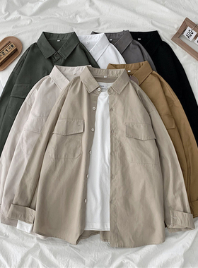 春夏2026新款复古bf风情侣纯色衬衫女学生长袖韩版宽松百搭外套潮