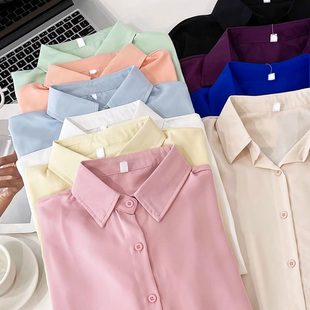 衬衫 长袖 2025韩版 显瘦百搭女装 上衣 春夏简约基础款 翻领开衫 薄款