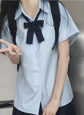 短袖衬衫女夏上衣学院风宽松小个子基础款学生白色jk日系polp领