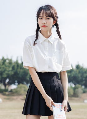 学院风JK衬衫女短袖春夏上衣内搭宽松休闲白色2026设计感小众衬衣