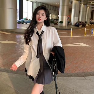 设计感小众学院风韩版白衬衫女早春新款JK叠穿上衣长袖百搭宽松