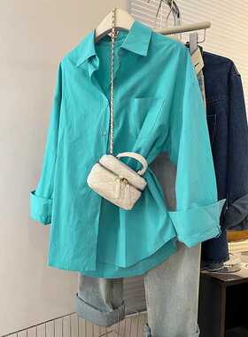 薄荷绿色防晒衬衫女新款设计感小众休闲宽松叠穿长袖衬衣外套上衣