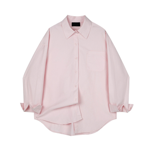 粉色薄款防晒衬衫男女春秋叠穿新款设计感小众休闲宽松长袖上衣