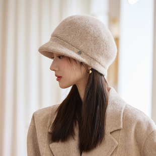 含羊毛~八角帽女士2025秋冬季保暖护耳鸭舌贝雷帽气质款画家帽子