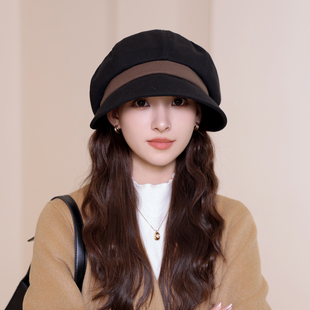 2025新款帽子女秋冬加厚保暖八角鸭舌帽大头围显脸小渔夫帽显脸小