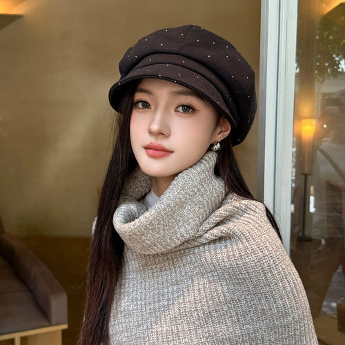 秋冬女英伦百搭显脸小报童帽
