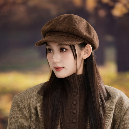 2025格纹八角帽女秋冬小鸭舌