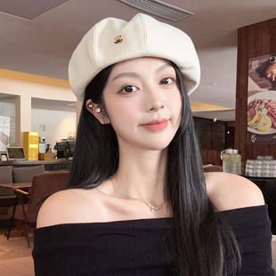 白色贝雷帽女2025款春秋韩版百搭英伦画家帽时尚显脸小蓓蕾帽ins
