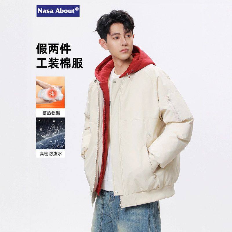 假两件拼接棉服外套男士秋冬季2025新款工装加厚棉衣保暖棉袄