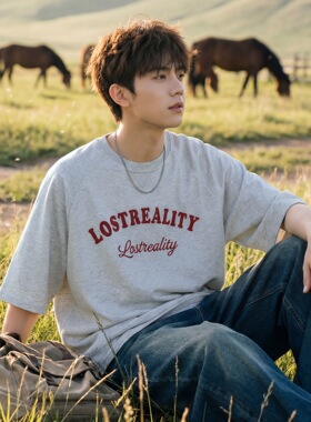 美式复古字母印花短袖t恤男夏季潮牌宽松休闲百搭圆领上衣