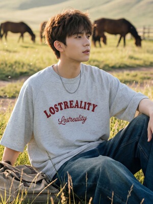 美式复古字母印花短袖t恤男夏季潮牌宽松休闲百搭圆领上衣