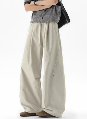 2026男士夏季新款美式纯色拼接宽松弯刀裤男