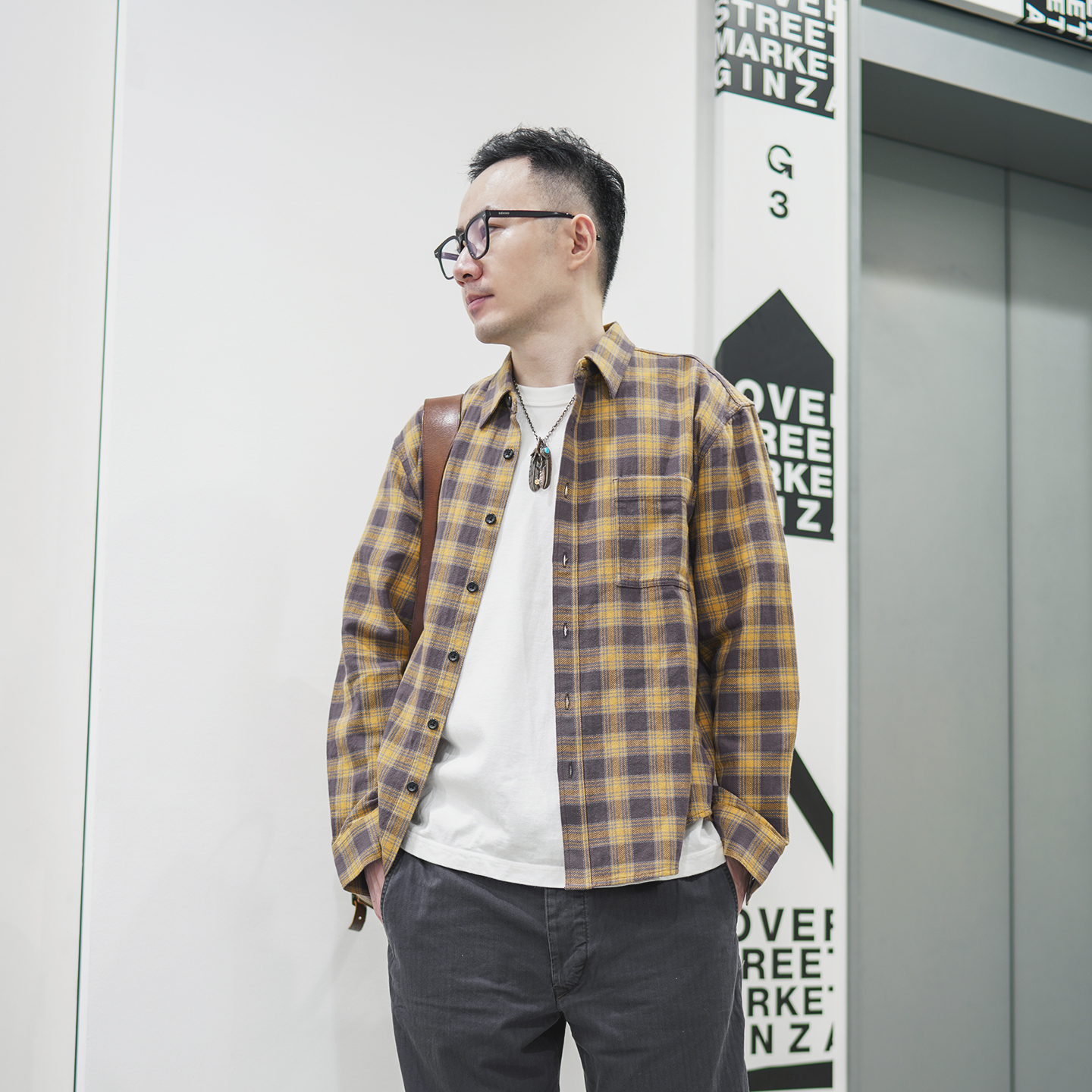 小溪原创美式复古格子衬衫男长袖2025新款休闲春秋纯棉衬衣外套男