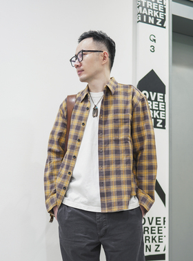 小溪原创美式复古格子衬衫男长袖2025新款休闲春秋纯棉衬衣外套男