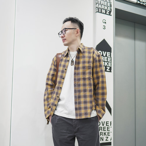 小溪原创美式复古格子衬衫男长袖2025新款休闲春秋纯棉衬衣外套男
