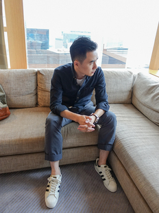 秋装 衬衫 原创修身 男士 藏青色纺纯棉休闲青年衬衣 咔叽长袖 余文乐款