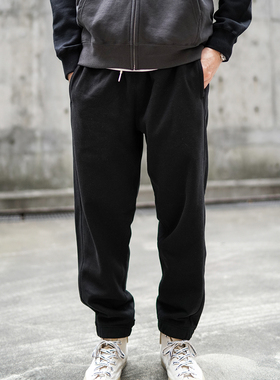 日系重磅黑色卫裤男秋冬保暖美式复古情侣束脚运动裤宽松休闲长裤