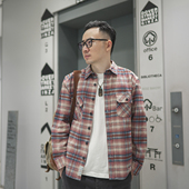 男新款 小溪原创复古长袖 法兰绒格子衬衫 潮牌阿美咔叽宽松磨毛衬衣