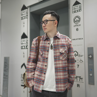 新款 男秋季 潮牌阿美咔叽宽松痞帅衬衣男 格子衬衫 小溪原创复古长袖