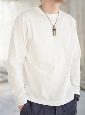 新款T恤男上衣纯色春夏白色纯棉内搭宽松圆领简约长袖打底衫INS潮
