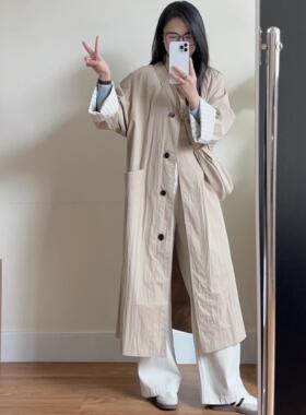 147的小梦 小个子定制2024秋冬立领过膝单排扣中长款风衣