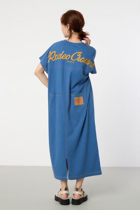 24夏装RODEO美式复古字母印花后口袋拼接长裙RCWB明线T恤连衣裙女