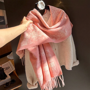 D家粉色动物森林围巾女2025冬季 双面仿羊绒高档送礼保暖围脖 新款
