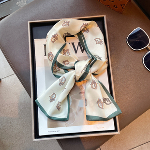 杭州丝绸字母D春秋小领巾真丝围巾长飘带桑蚕丝高档丝巾夏小长条