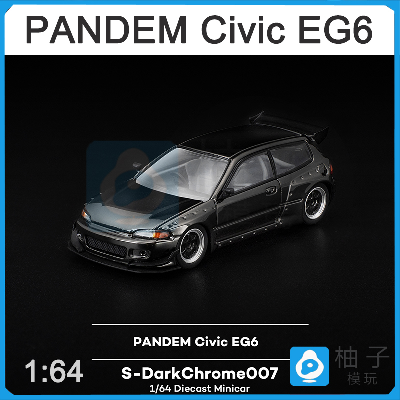 1:64EG6电镀黑色CivicPANDEM拓意POPRACE静态汽车模型