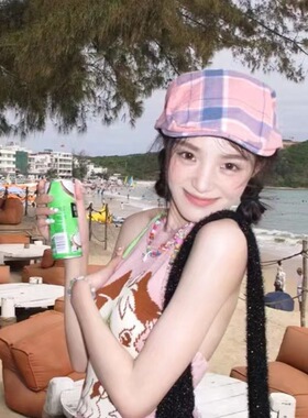 多巴胺小熊同款贝雷帽女夏款前进帽格子百搭日系韩系画家帽薄款男