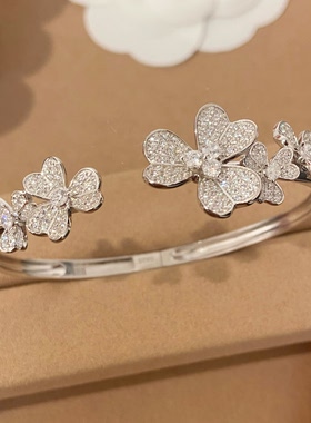 满钻三叶草花朵手镯轻奢小众设计感高级感通体925纯银高品质女