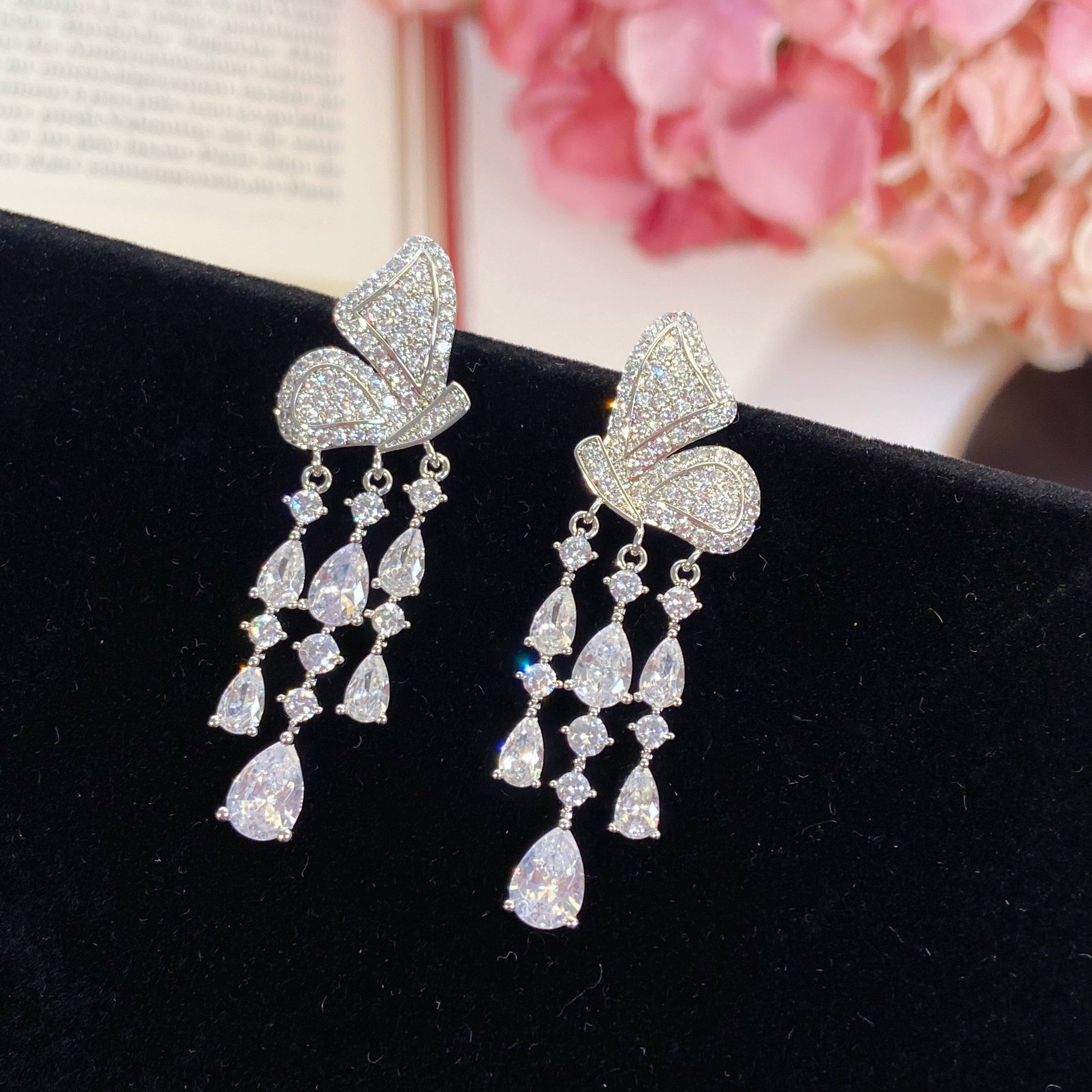 蝴蝶流苏心形长款耳环羽毛翅膀耳饰9时尚甜美耳坠轻奢高级感女