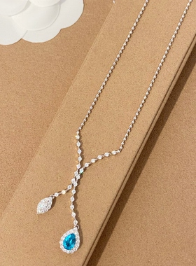 新款仿真蓝钻流苏项链