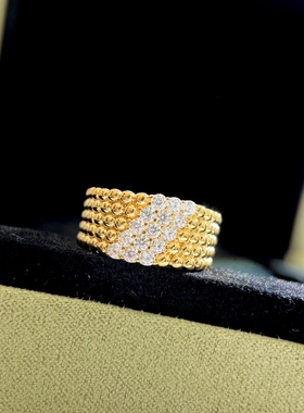 金色复古perlee圆珠宽版戒指通体925纯银宫廷风高品质食指戒时尚