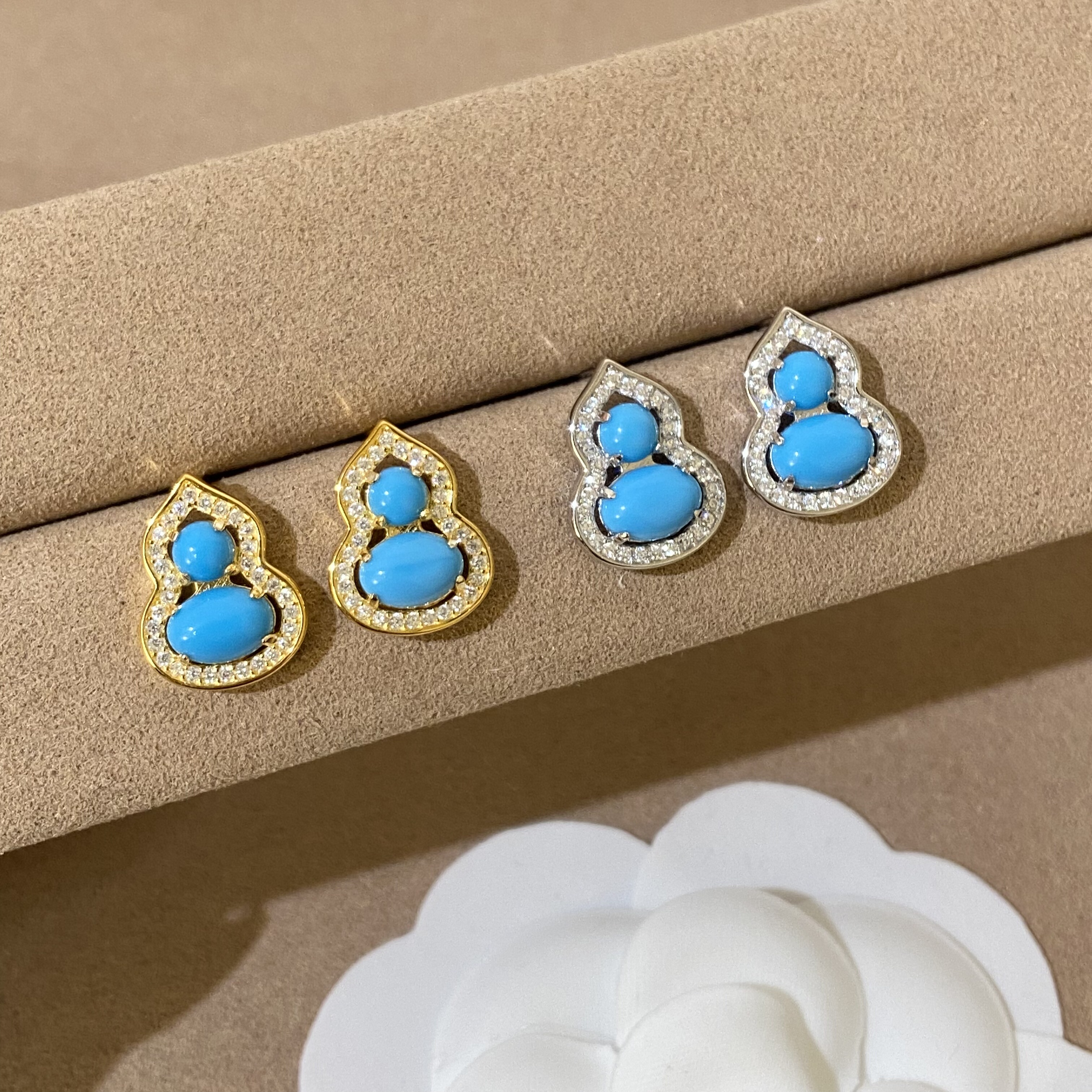 新款葫芦耳钉通体925纯银镶嵌蓝松石耳环女气质优雅百搭不过敏