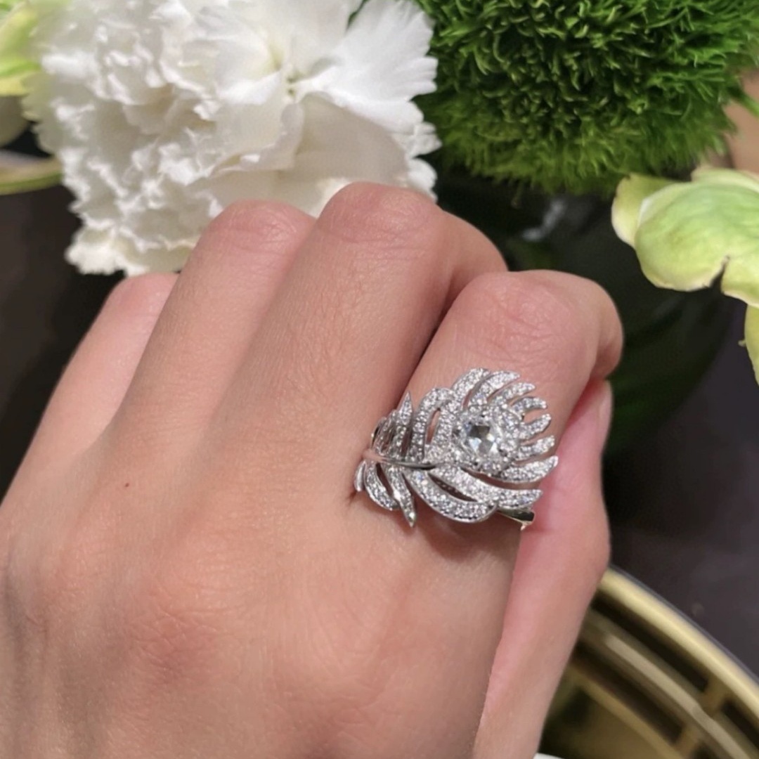 鑫乐美仙女羽毛戒指925纯银