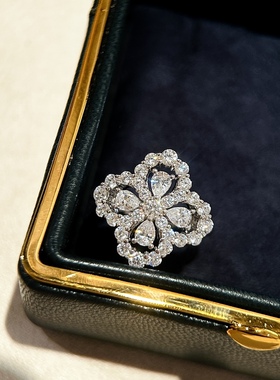 loop四叶草戒指通体925纯银满钻女戒镂空蕾丝花园系列小众设计