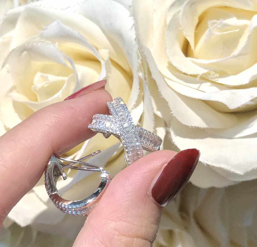 百搭交叉T方钻X字母s925纯银耳扣 高端定制秋冬饰品耳钉女港风