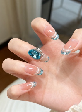穿戴甲纯手工蓝眼泪高级感气质显白法式猫眼美甲【蓝色多巴胺】