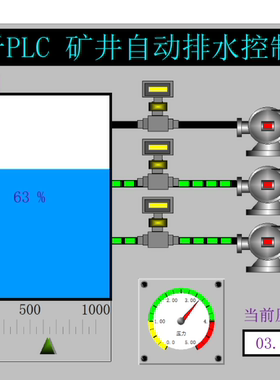矿井自动排水控制组态王6.55仿真T130带西门子s7200程序cad原理图