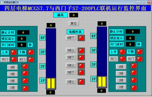 4四层双控电梯MCGS7.7和西门子S7-200PLC联机运行程序5代做带io表