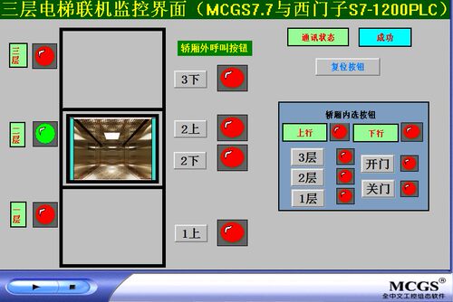 3三层电梯mcgs7.7和西门子S7-1200PLC联机程序代做带运行效果视频