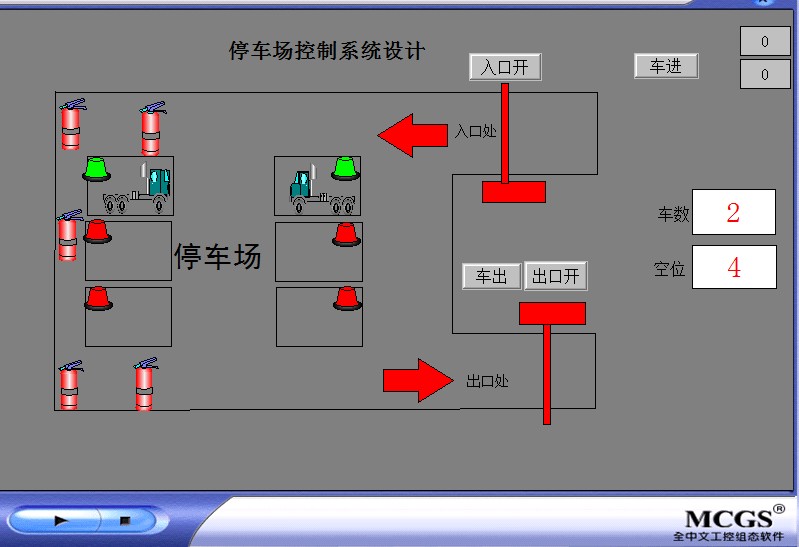 6车位停车场监控系统昆通泰MCGS7.7嵌入版仿真运行程序带作写设计