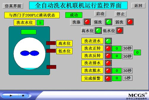 洗衣机MCGS77嵌入版与西门子S7200系列PLC联机和仿真运行程序代做