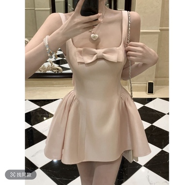 【现货】瑞茜·威瑟斯 优雅大小姐甜美纯欲风蝴蝶结吊带连衣裙