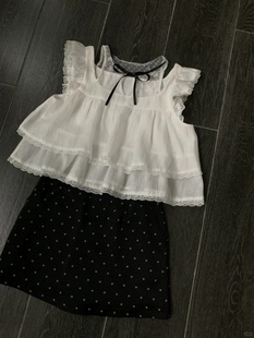 【现货】甜美荷叶边小飞袖上衣女2024夏高腰显瘦波点半身裙套装