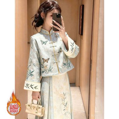 2025秋冬新款清冷感日常可穿改良汉服新中式国风外套马面裙两件套