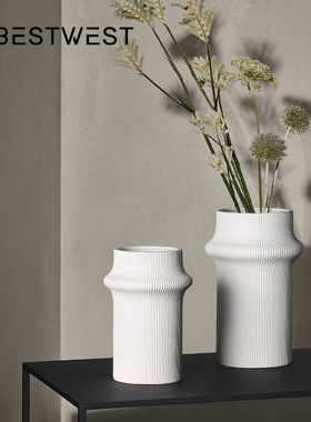 Best west 白色现代简约竹节陶瓷花瓶摆件家居样板间装饰品花器