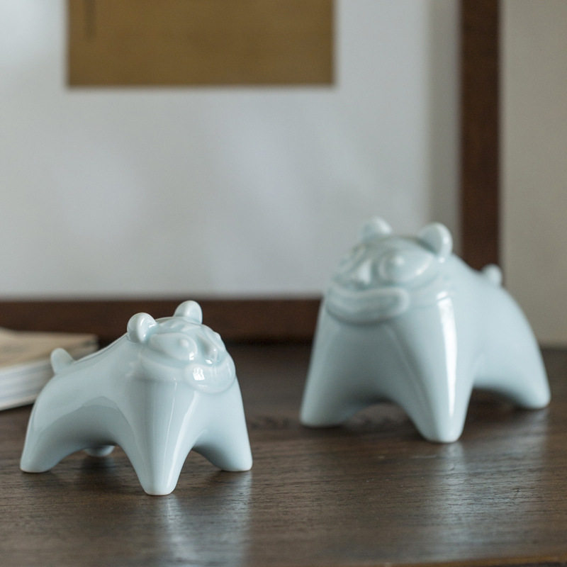 霁蓝萌虎茶宠 茶道小老虎摆件 陶瓷影青茶玩配件茶桌家居装饰摆设